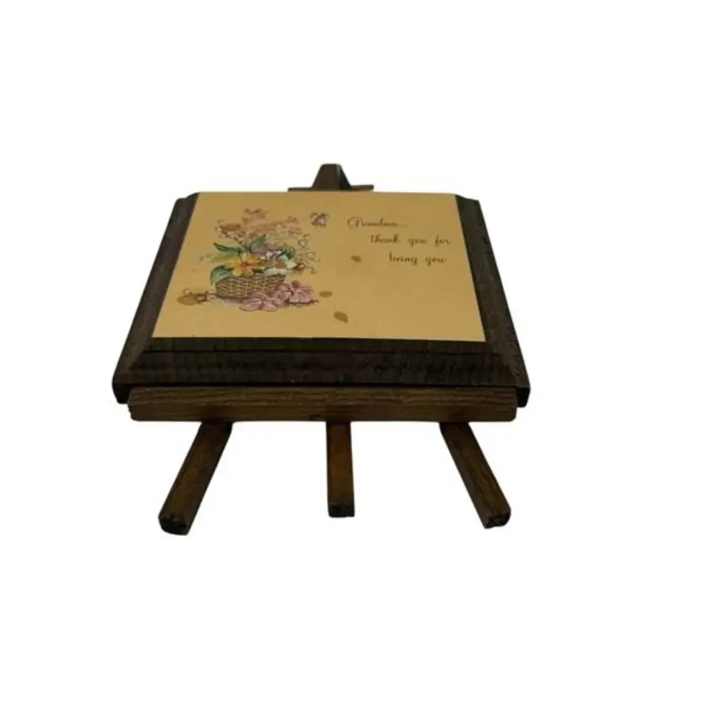 Vintage Grandma Wood Plaque Easel‎ Floral Quote Rustic Home Decor Gift
